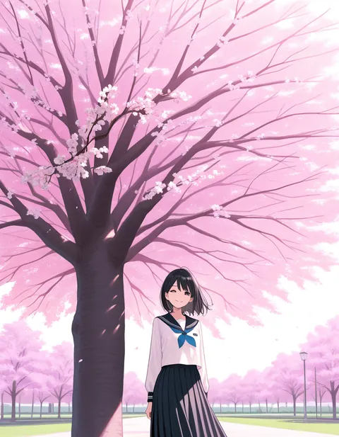 桜の重み1.8。桜の木が画面を占め人物が端に追いやられた